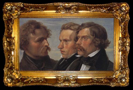 framed  Julius Hubner Portrait of the Painters Carl Friedrich Lessing,Carl Sohn and Theodor Hildebrandt, ta009-2